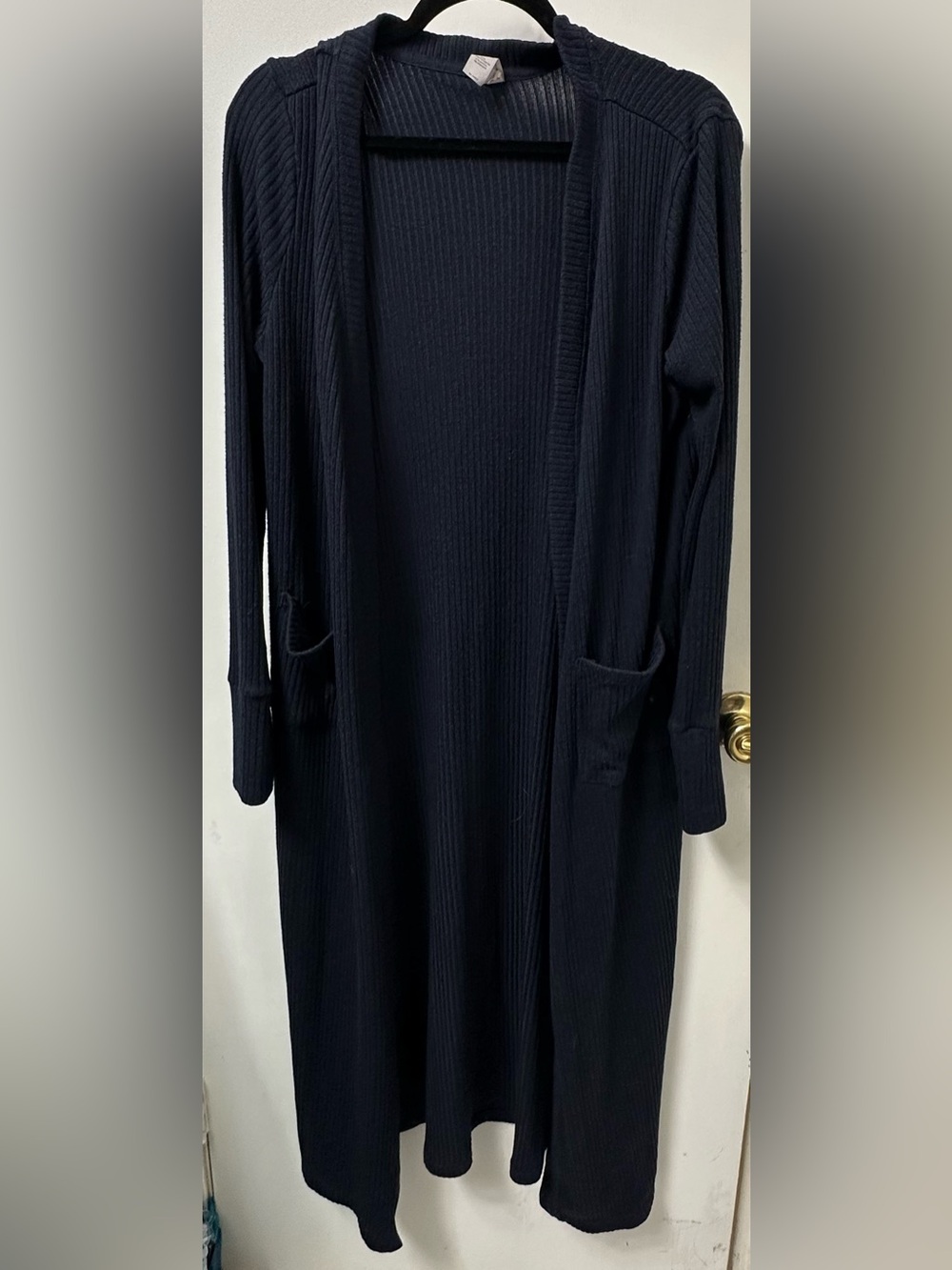 Yogalicious Long Open-Front Ribbed Cardigan - navy